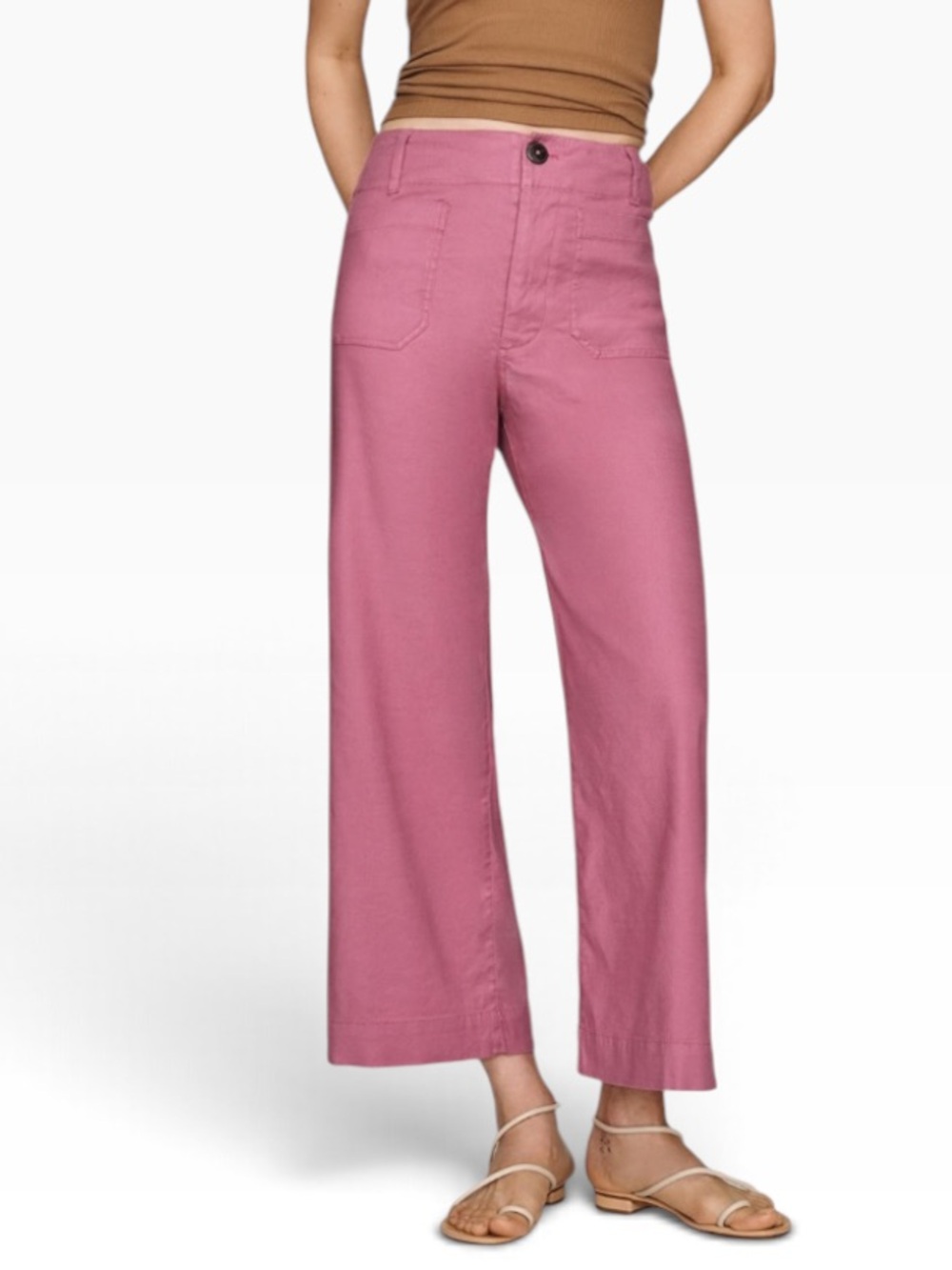 Colette Anthropologie Straight-Leg Cropped Pants Rose Pink Size 27 linen